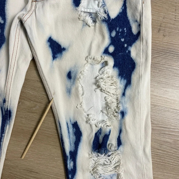 Palm Angels Jeans Tie & Dye Skinny Fit 30/30 Destroyed Blue White Button Fly - Picture 8 of 16